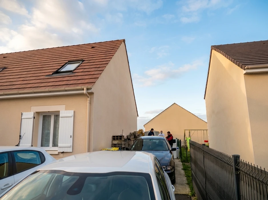 Extension de maison en cours de construction, vue extérieure