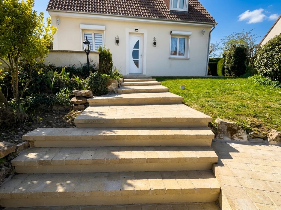 Pièce en cours de rénovation, vide et lumineuse, avec baies vitrées coulissantes donnant sur une terrasse et jardin